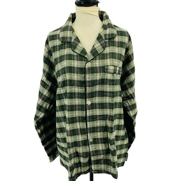 Northwest Territory Flannel Pajama Mens XL Green Plaid Snap Button 2pc Lounge XL - Picture 2 of 11